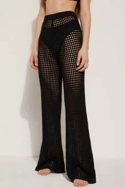 Tezenis Full Length Palazzo Pants In Mesh Crochet