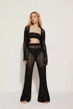 Tezenis Full Length Palazzo Pants In Mesh Crochet -Outlet Tops Store 1WP1135019 M