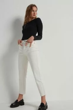 Tezenis High Waist Straight Leg Denim Pants With Pockets -Outlet Tops Store 1WP1249327V M