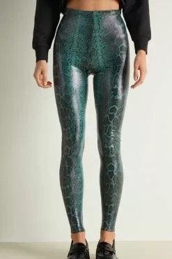 Tezenis Thermal Coated-Effect Python-Print Leggings