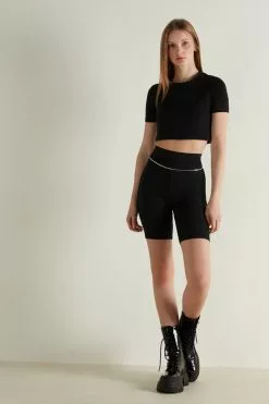 Tezenis Ribbed Microfiber High Waist Bike Shorts -Outlet Tops Store 1WS1465019 M