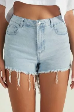 Tezenis High Rise Frayed Denim Shorts